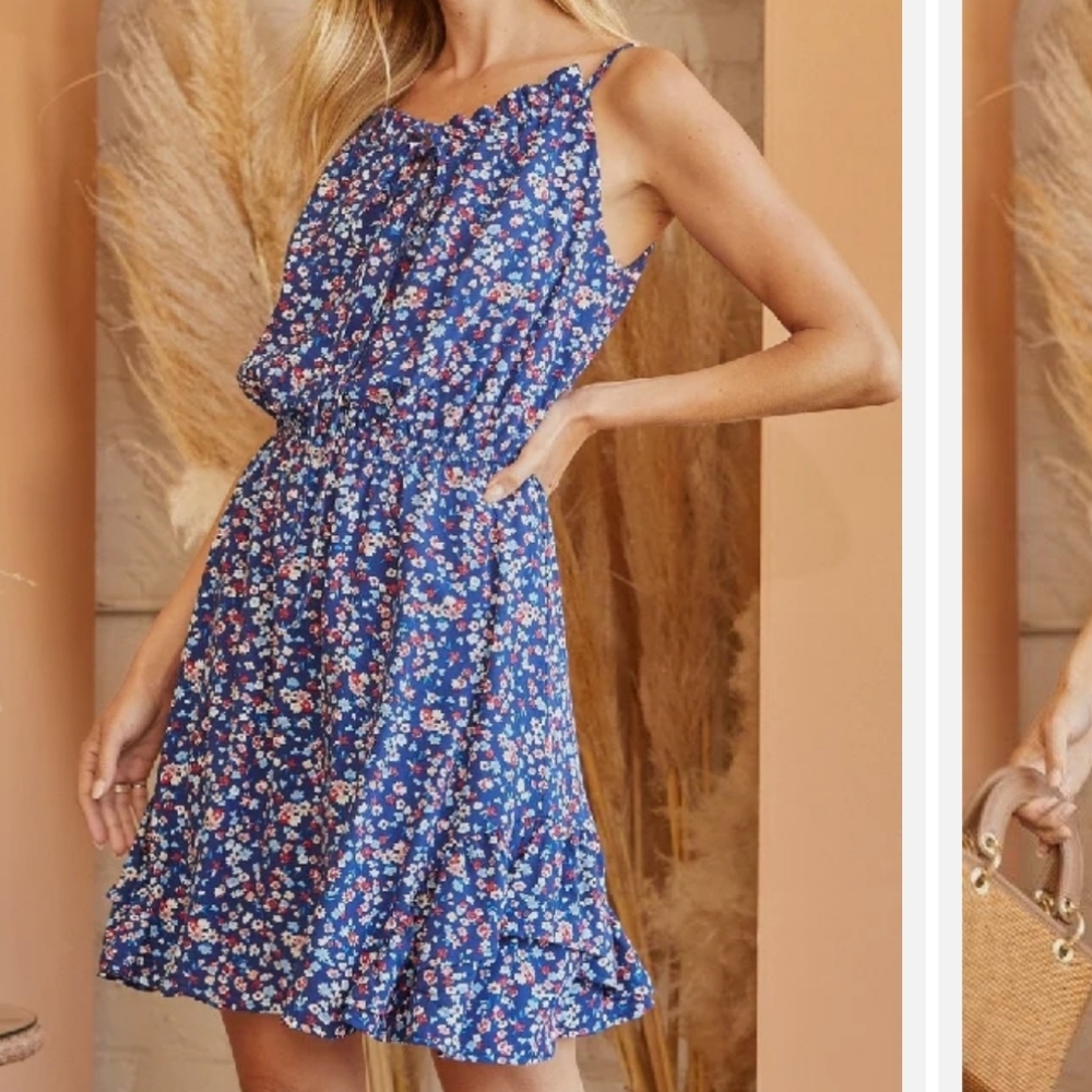 NWT iZ Byer Womens Dress Blue Floral Sleeveless Casual Size L